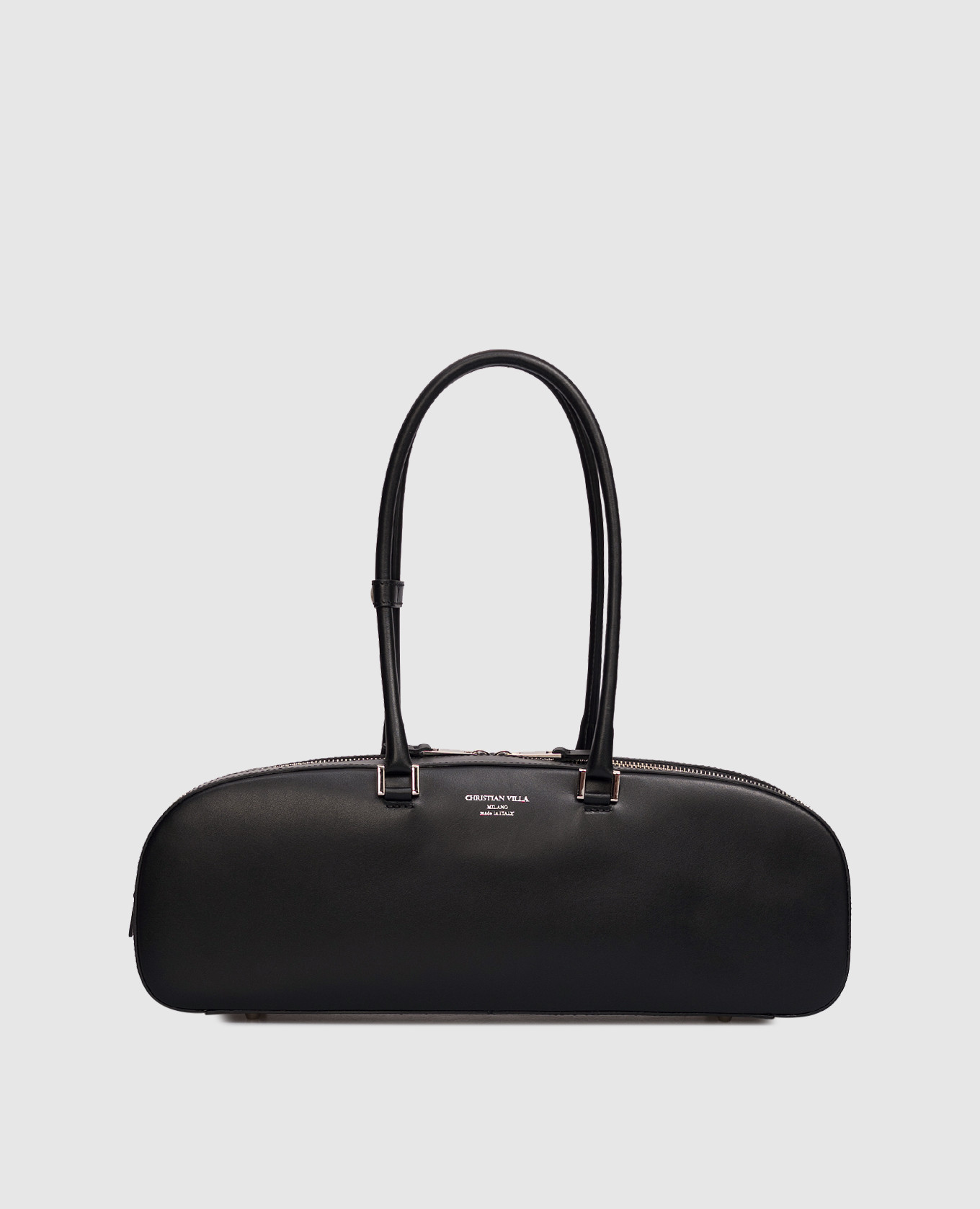 

Black leather baguette bag with logo Christian Villa