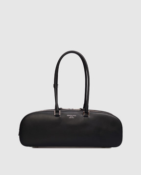 Christian Villa Black leather baguette bag with logo 6314