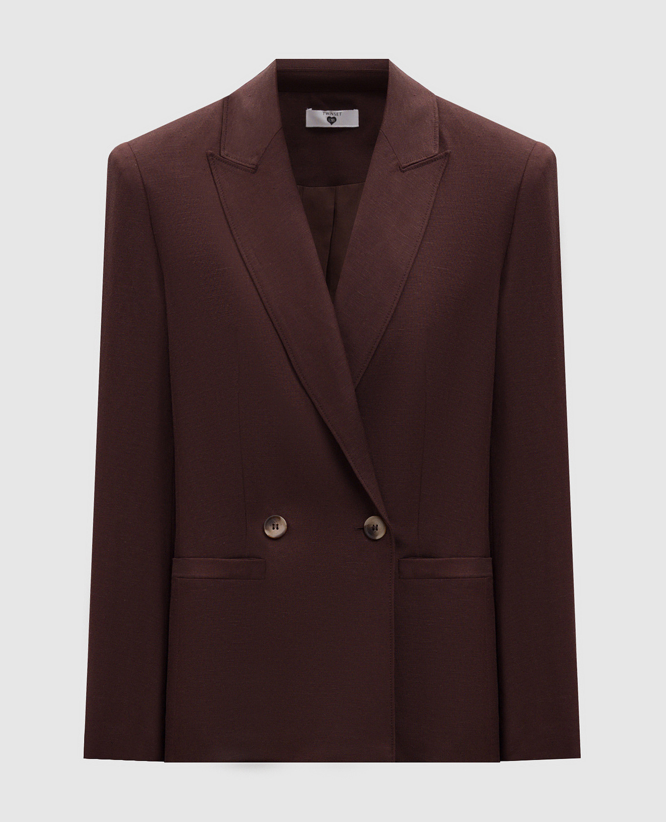 

Brown double-breasted jacket with linen Twinset