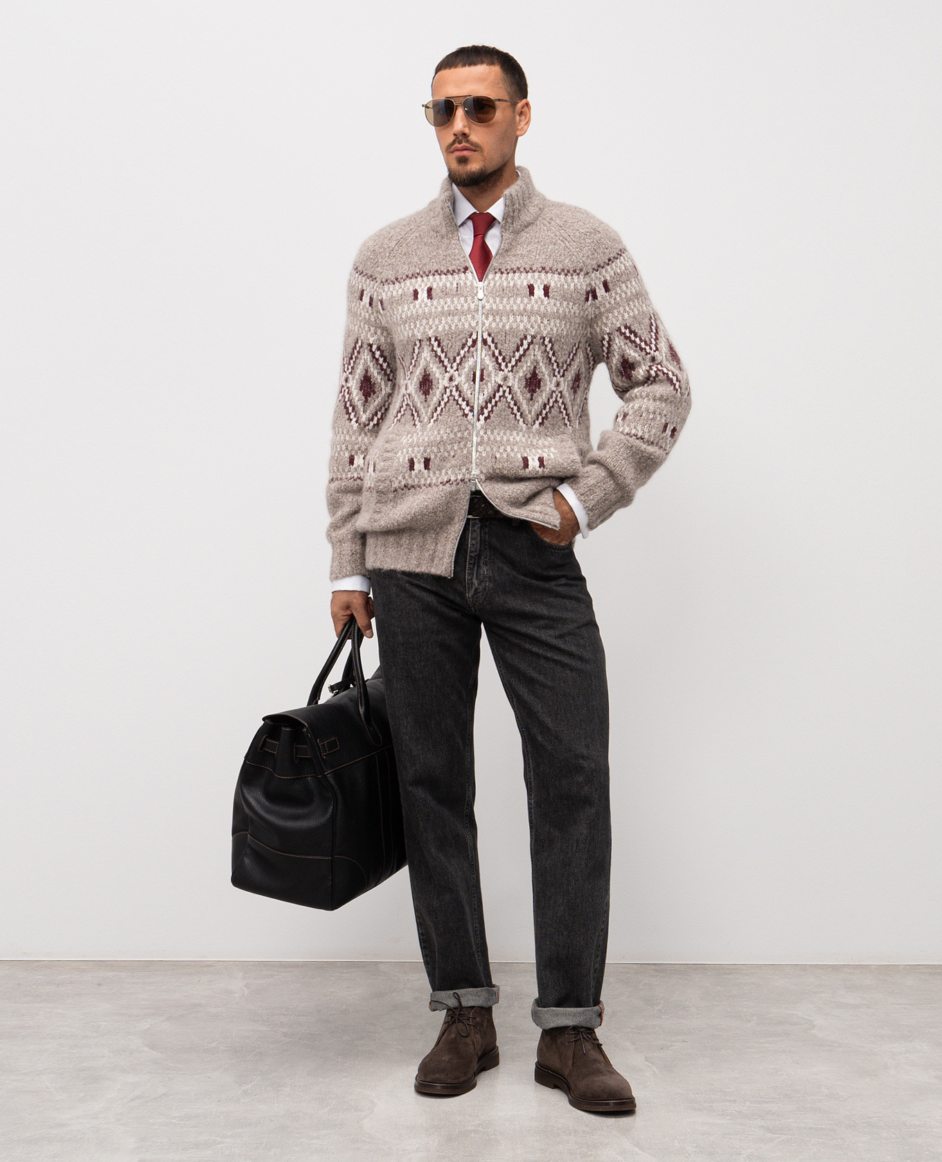 

Beige wool and cashmere cardigan with a pattern Brunello Cucinelli