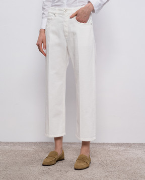 Brunello Cucinelli White jeans with leather logo patch MPH81P4008