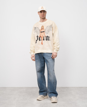 Palm Angels Blue jeans with logo print PMYA049S25DEN002