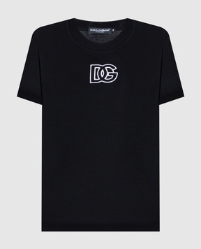 Dolce&Gabbana Black T-shirt with contrast DG logo F8N08ZGDC9W