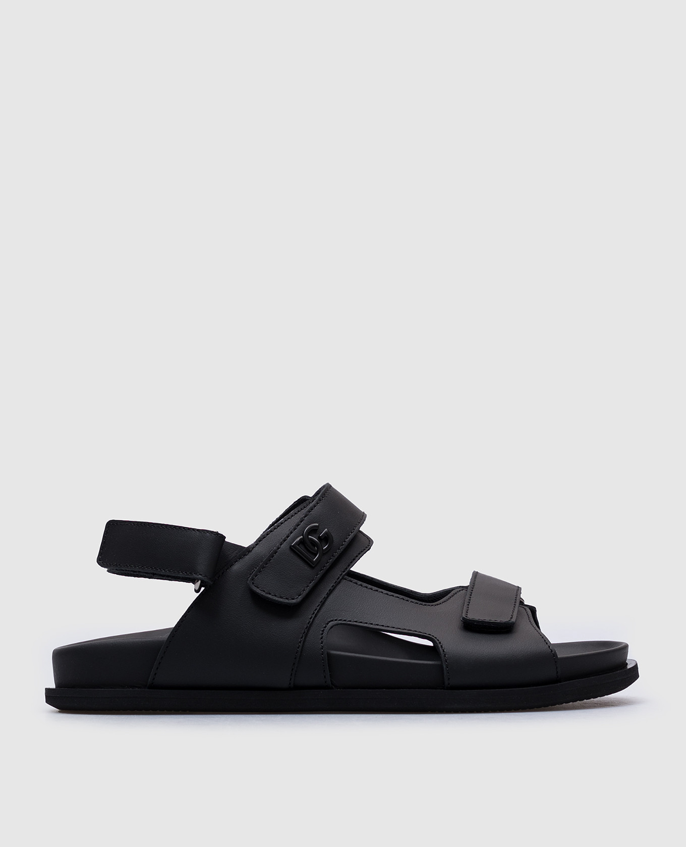 Children&#39;s black leather sandals with metal monogram logo Dolce&Gabbana