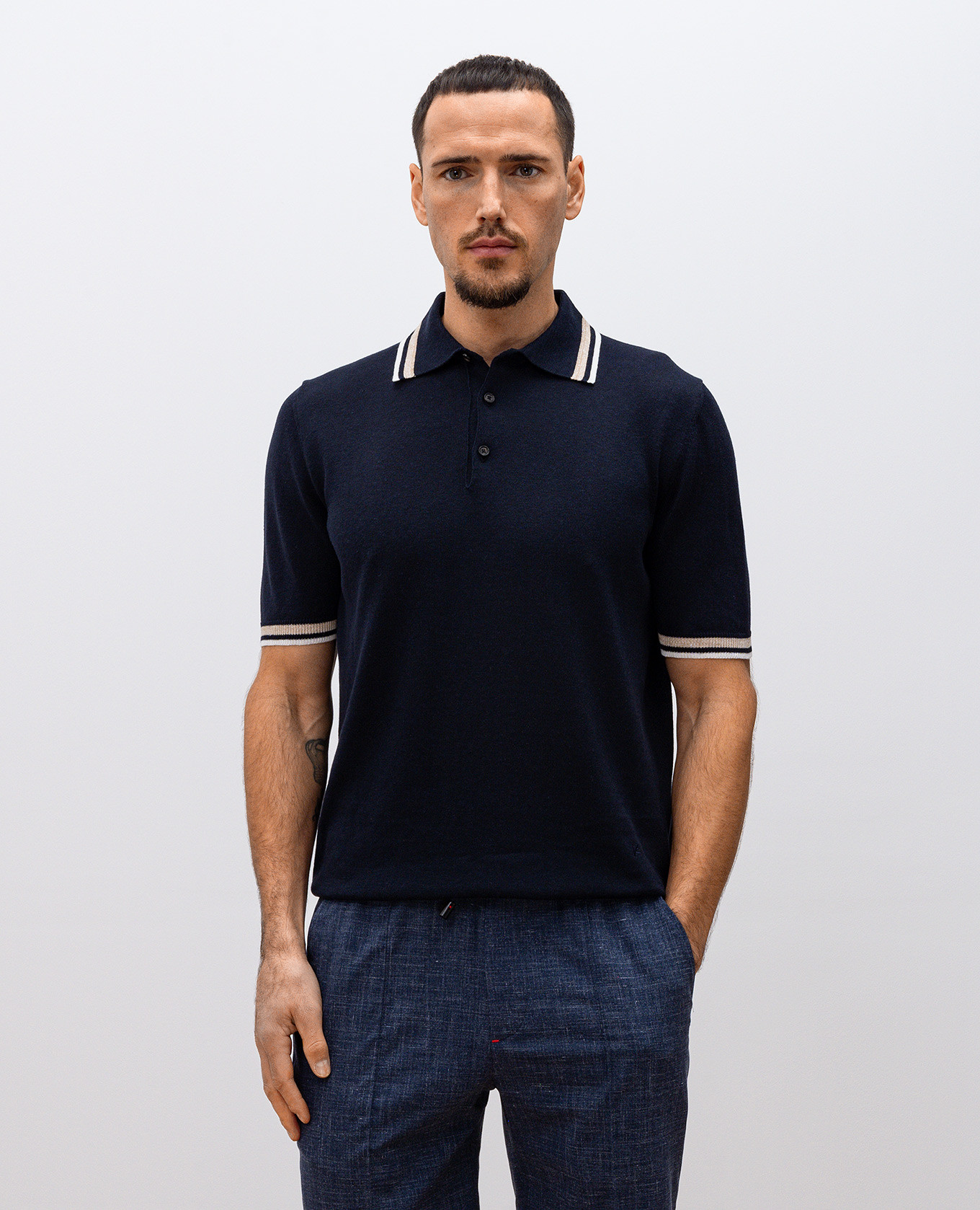 

Blue silk and linen polo shirt ISAIA