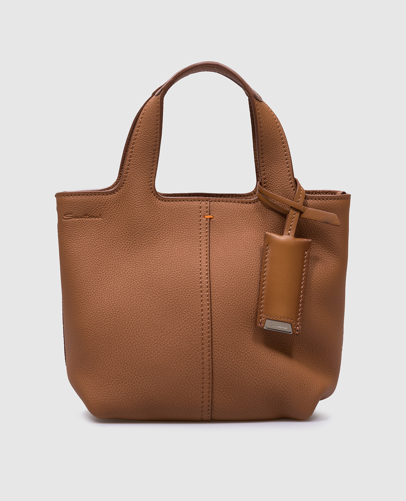 

Logo embossed brown leather tote bag with metallic mirror Santoni, Коричневый