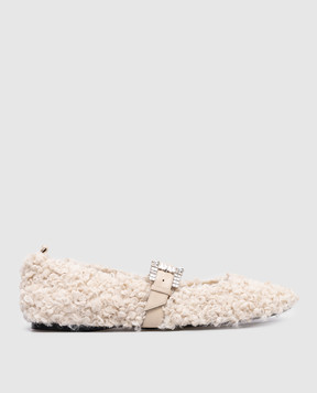 Sergio Rossi Beige Twenty Buckle ballet flats with crystals B07390MFL234