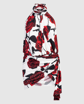 Balmain White mini dress in floral print CF0R3210JI14