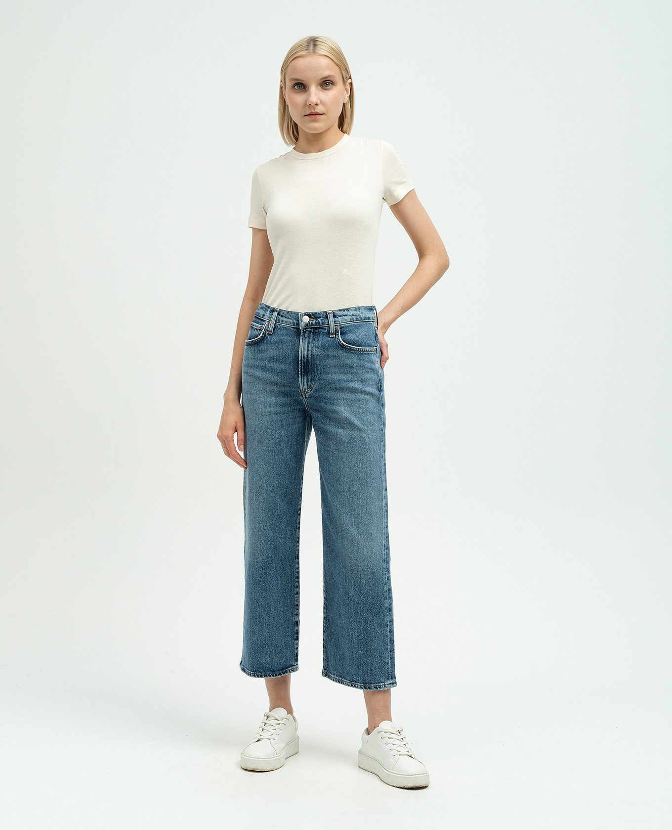 

Blue HARPER CROP jeans with a distressed effect AGOLDE