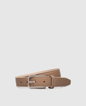 Peserico Beige leather belt with monil chain S32592C0CC685