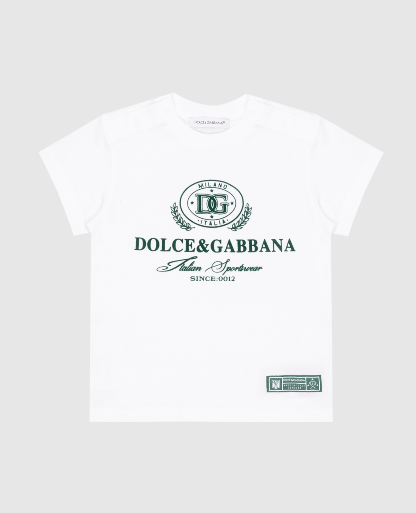 Children's white t-shirt with textured dolce gabbana logo dolce&gabbana