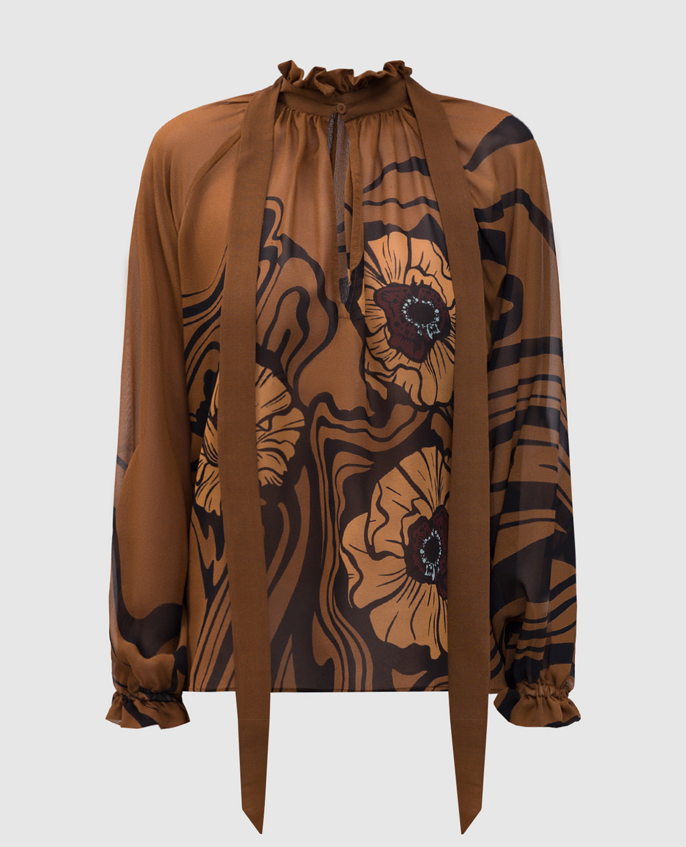 

Cerere brown silk blouse with floral print La DoubleJ