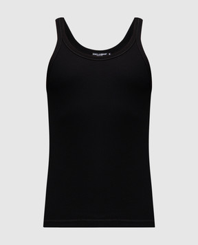 Dolce&Gabbana Black ribbed T-shirt with logo patch G8PA8TFU7AV