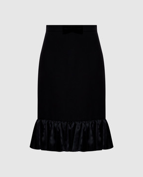Valentino Black wool and silk midi skirt with ruffles 6B0RADF01CF