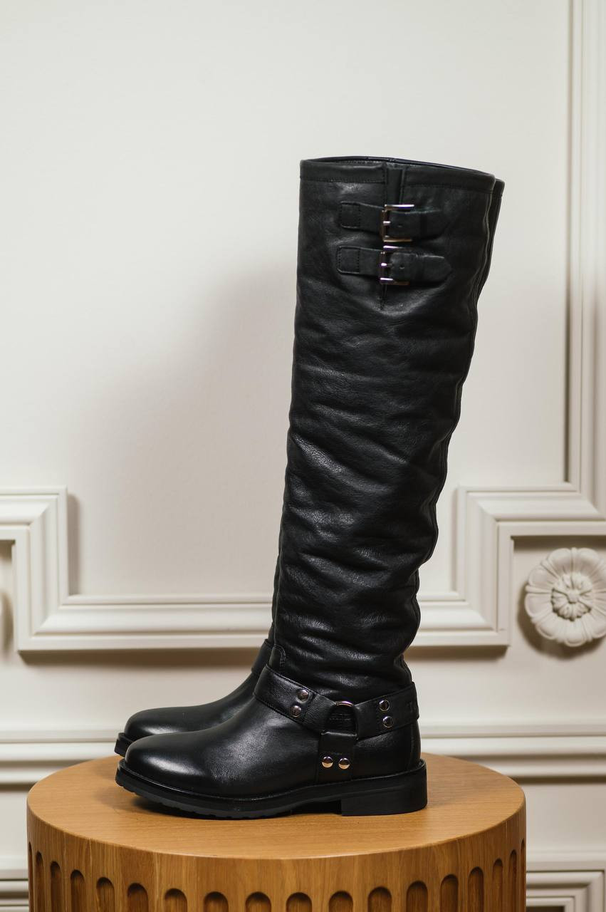 Darcy Logo Embossed Black Leather Boots Twinset 6