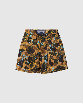 Palm Angels Children's green camouflage swim shorts PBFD001F25FAB002