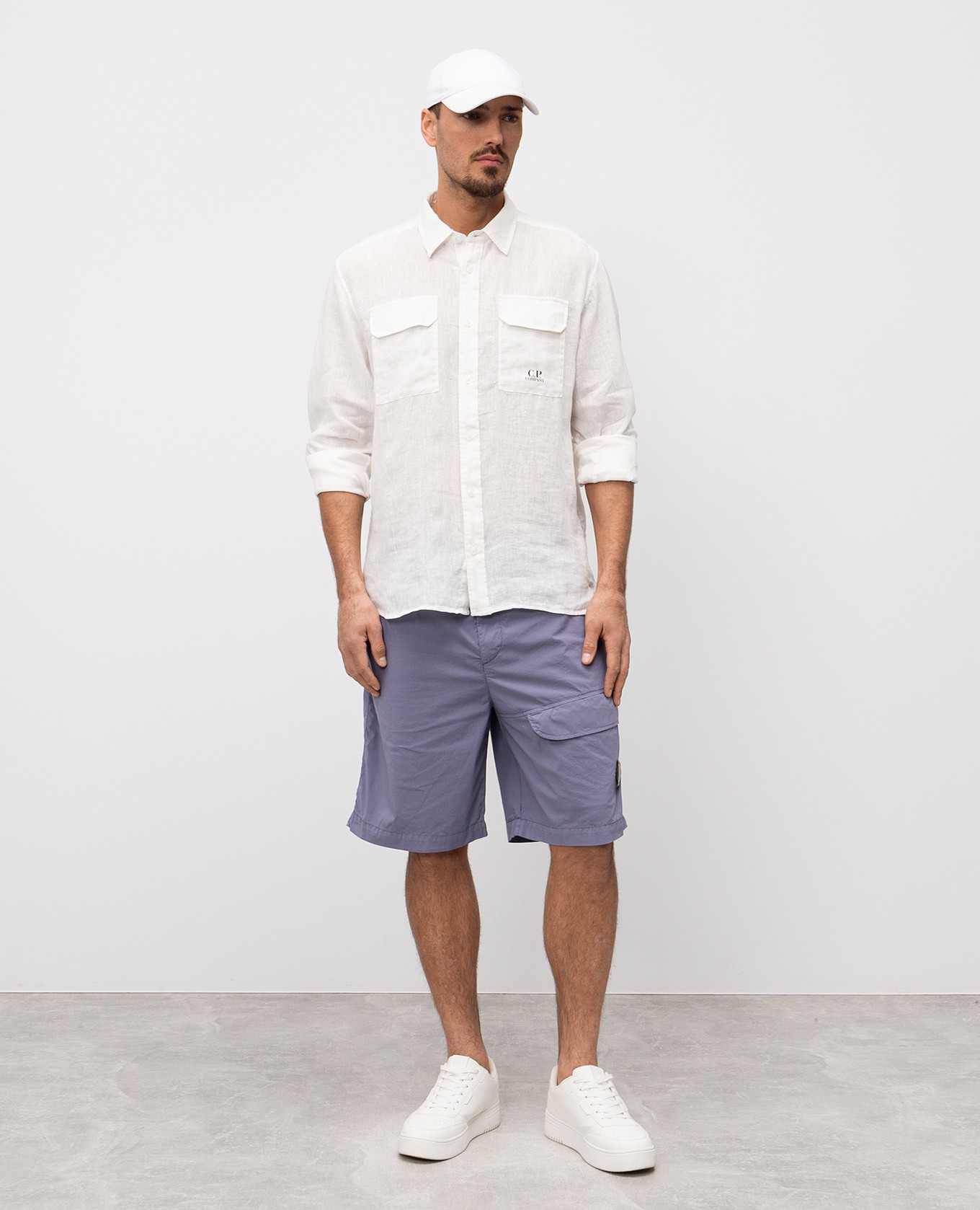 

White linen shirt with logo print C.P. Company
