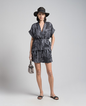 Brunello Cucinelli Gray linen cardigan in plant print MB650SH306