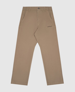 Off-White Children's khaki pants with logo print OBCA009S25FAB001