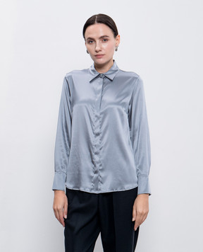 Peserico Gray silk blouse with monil chain S0688702372