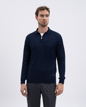 Enrico Mandelli Blue wool polo shirt with pattern 2K015A5422