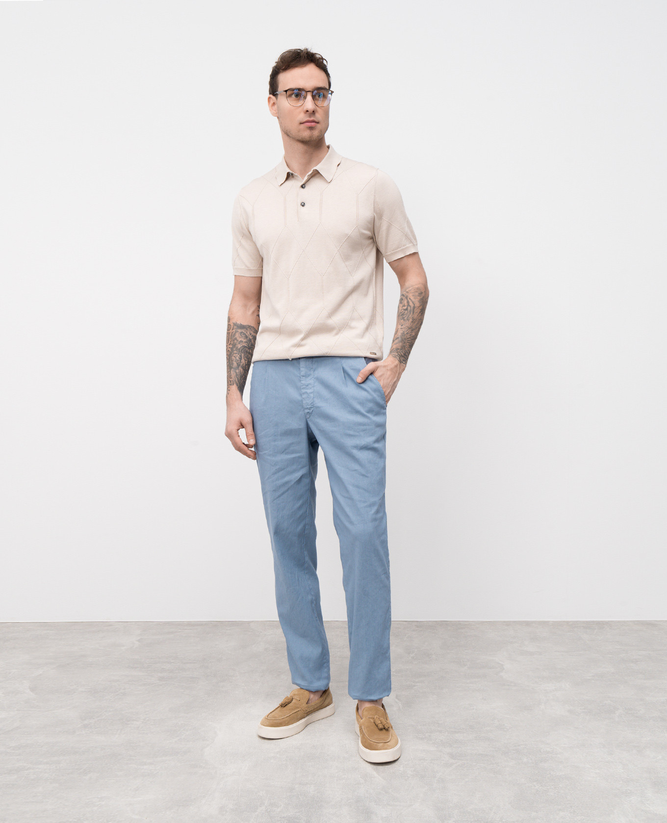 

Beige polo shirt with patterned silk Enrico Mandelli