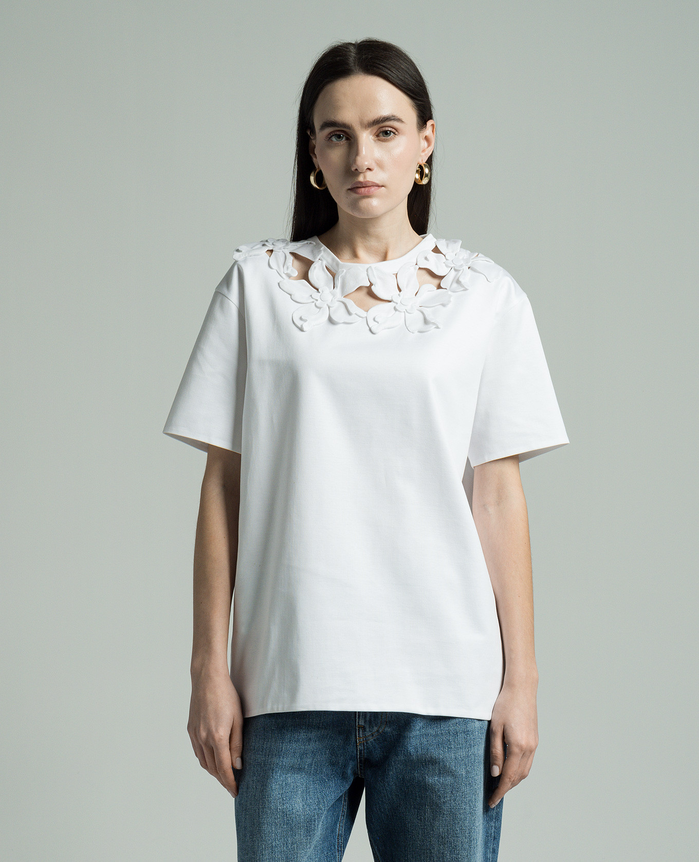 

White t-shirt with Hibiscus floral appliqué Valentino