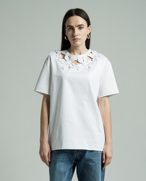 Valentino White t-shirt with Hibiscus floral appliqué 4B0MG23D8LE