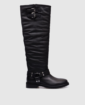 Twinset Darcy Logo Embossed Black Leather Boots 242TST022