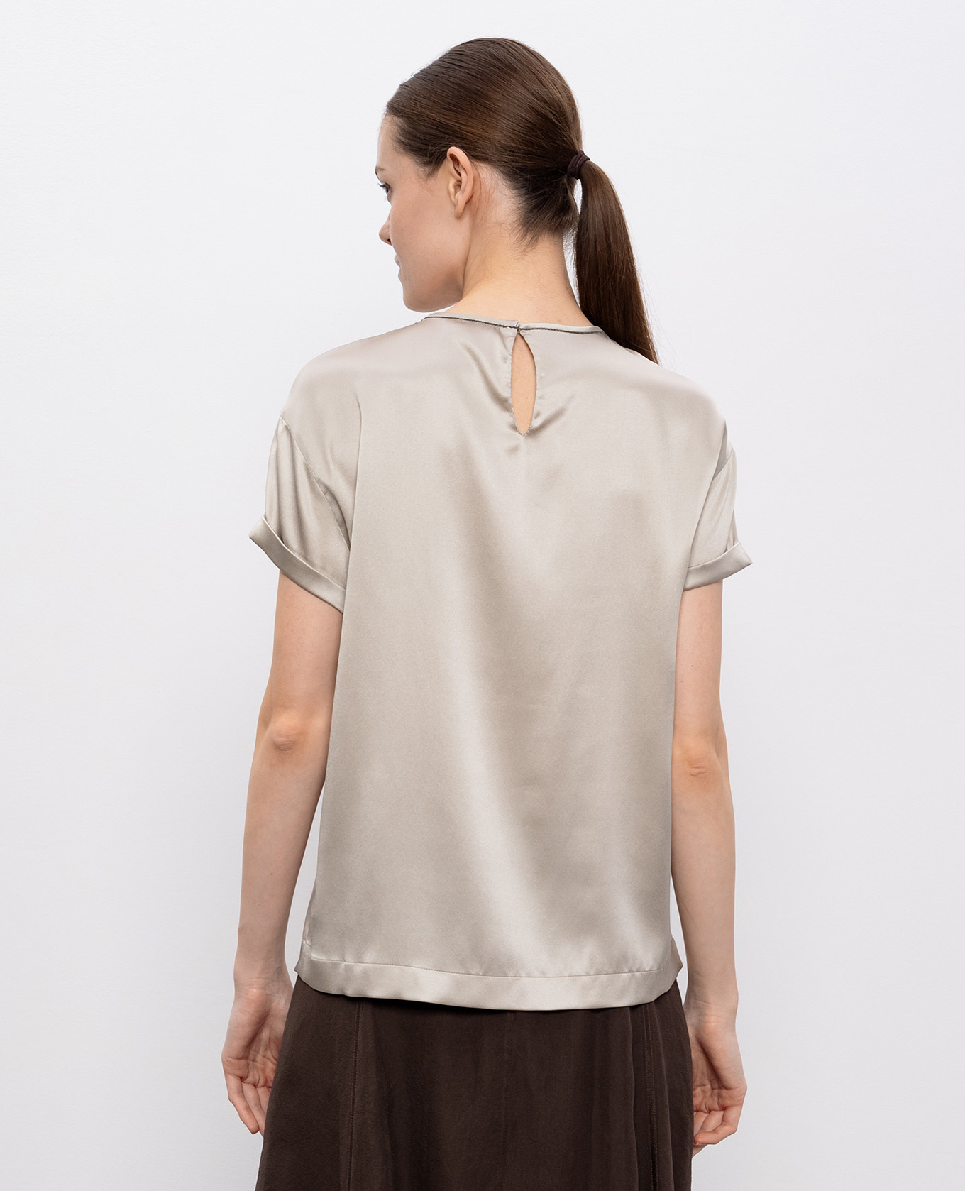 

Gray silk top with monil chain Brunello Cucinelli, Grey