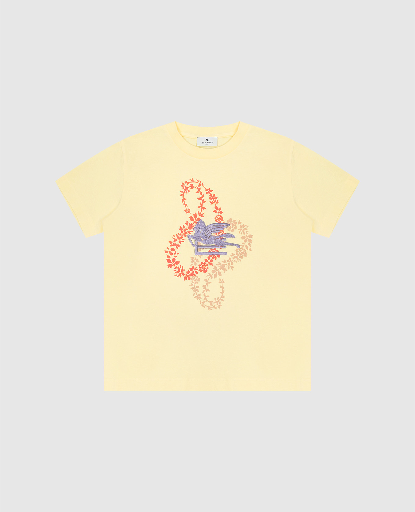 Children's yellow t-shirt with logo emblem embroidery etro