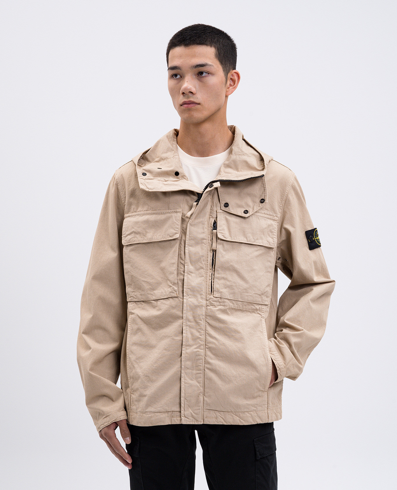 

Beige jacket with logo patch Stone Island