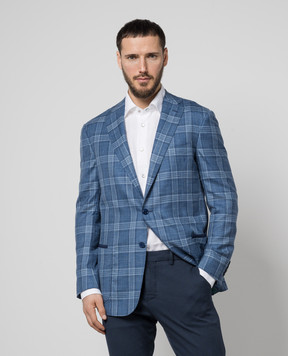 Stefano Ricci Blue check blazer made of wool, cashmere and silk M1RMGD2T12B114HA