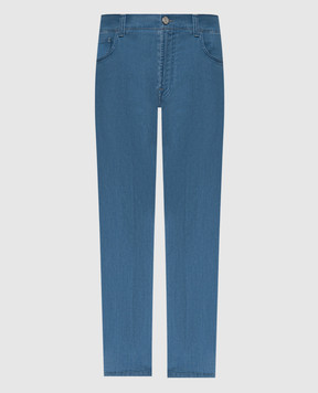 Stefano Ricci Blue jeans with leather logo patch MFT41S3080T145BL