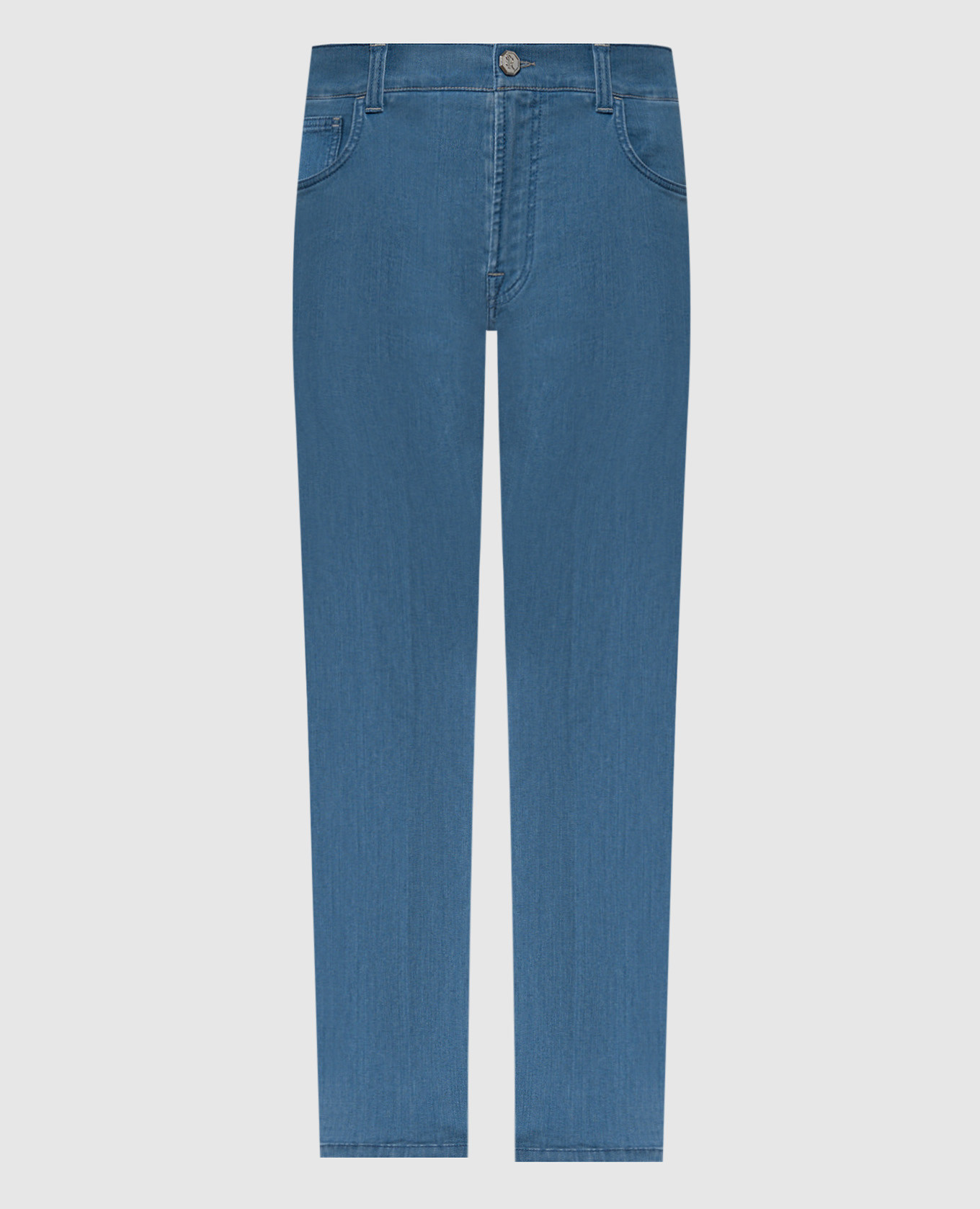 Blue jeans with leather logo patch Stefano Ricci