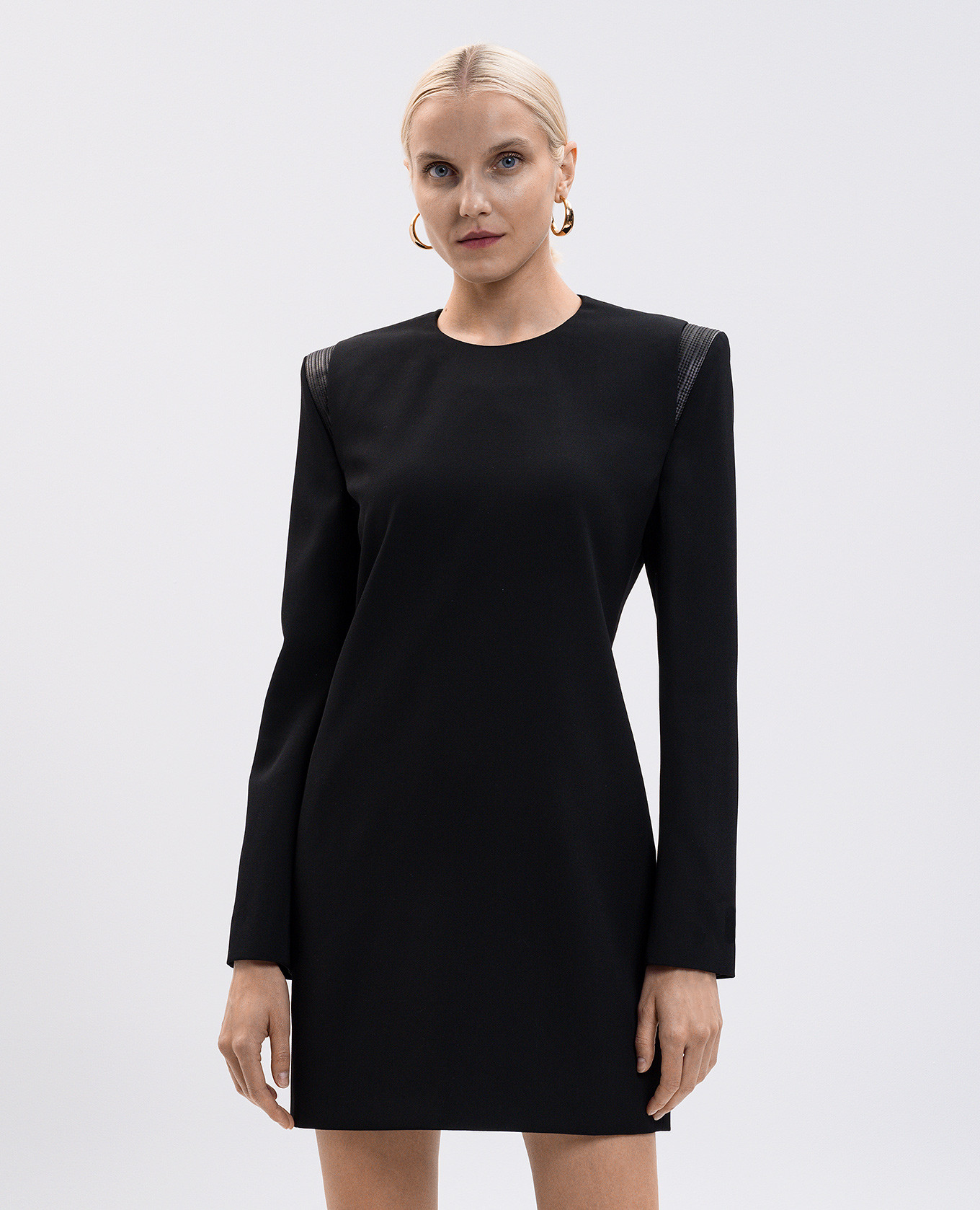 

Black wool mini dress with logo patch Versace