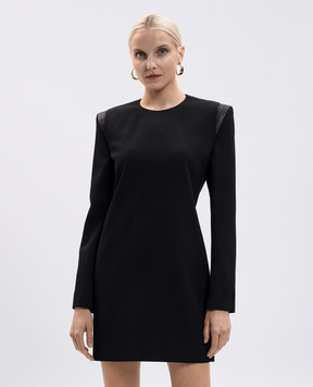 Versace Black wool mini dress with logo patch 10219571A09838