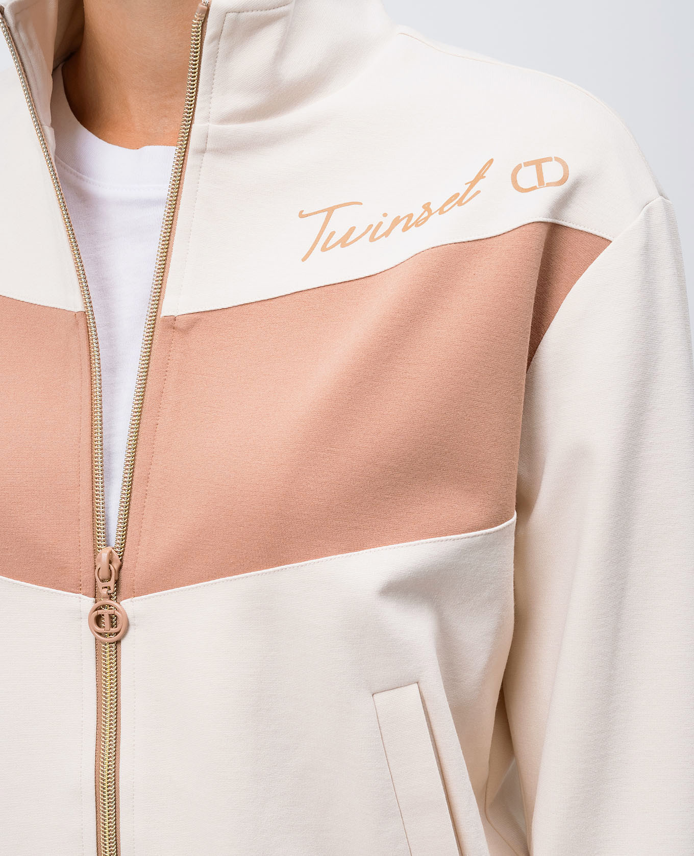 

Beige sports jacket with logo print Twinset