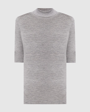 Brunello Cucinelli Gray wool top with monil chain MP998FH804