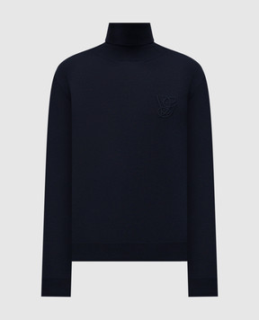 Valentino Blue wool turtleneck with monogram embroidery 7V3KC34RB0U