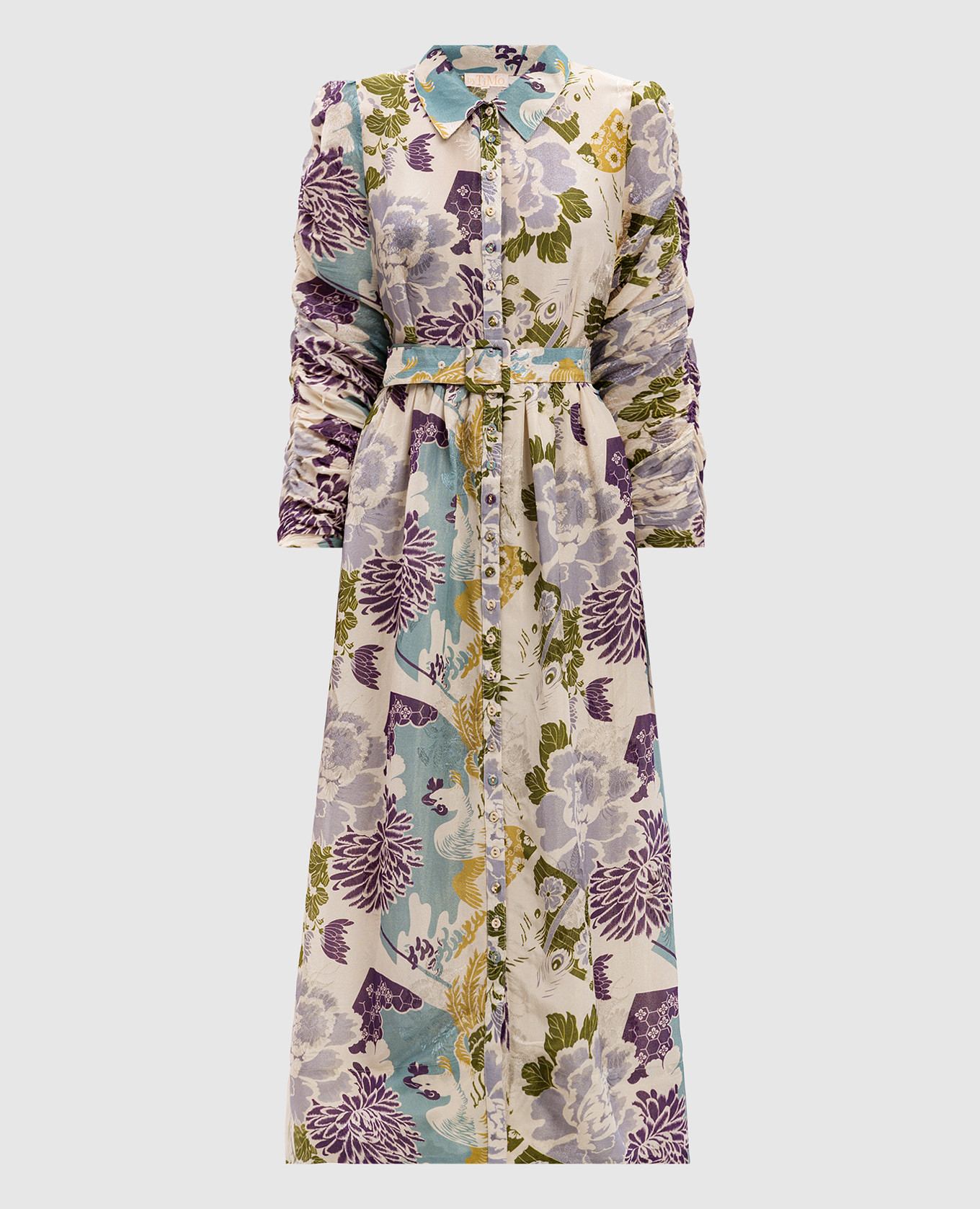 Beige floral print shirt dress with lurex byTimo