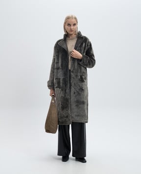 Yves Salomon Gray elongated sheepskin coat 24WYM60411MESI