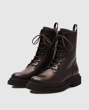 Brunello Cucinelli Brown leather boots with a monil chain MZOLG3036P
