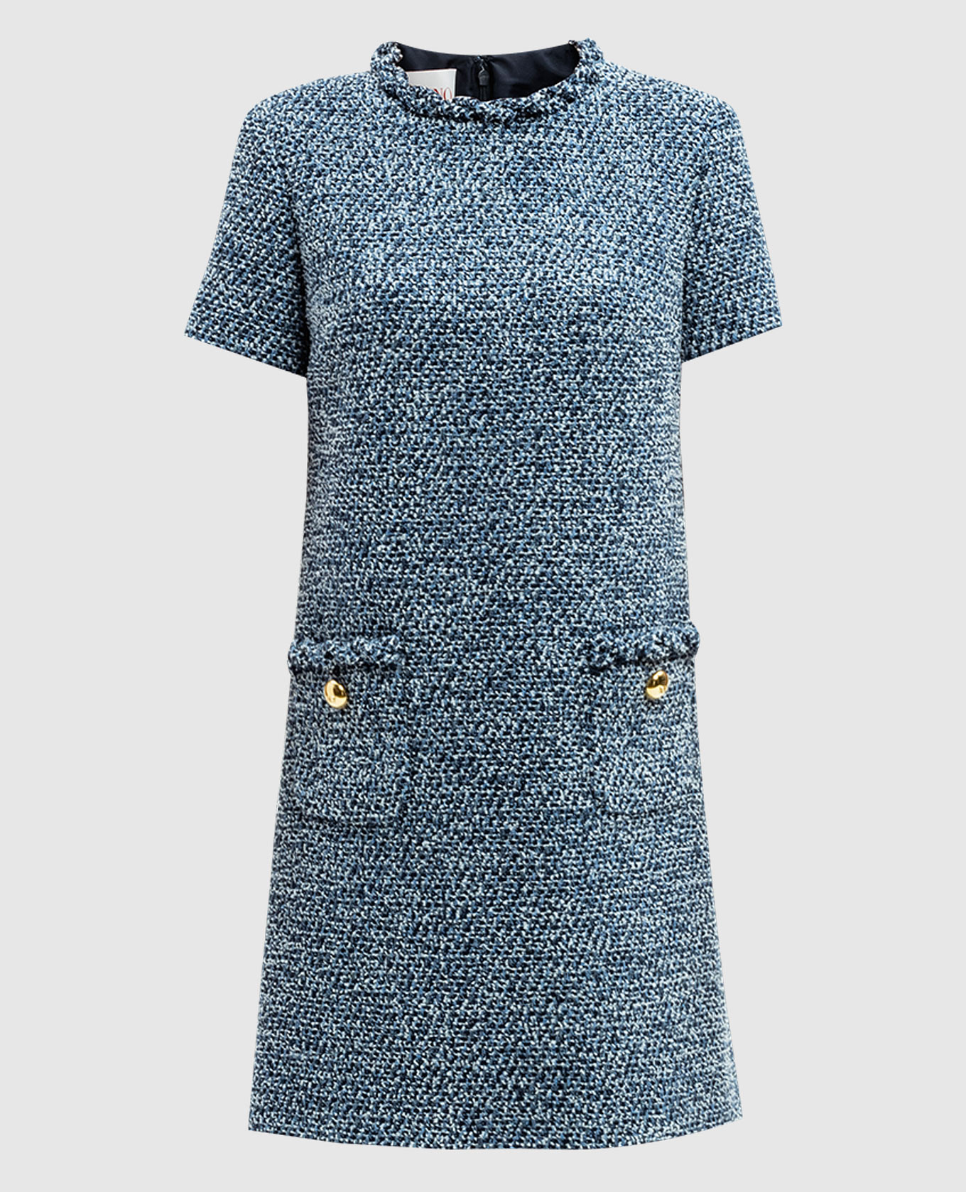 

Blue logo tweed dress with linen Valentino