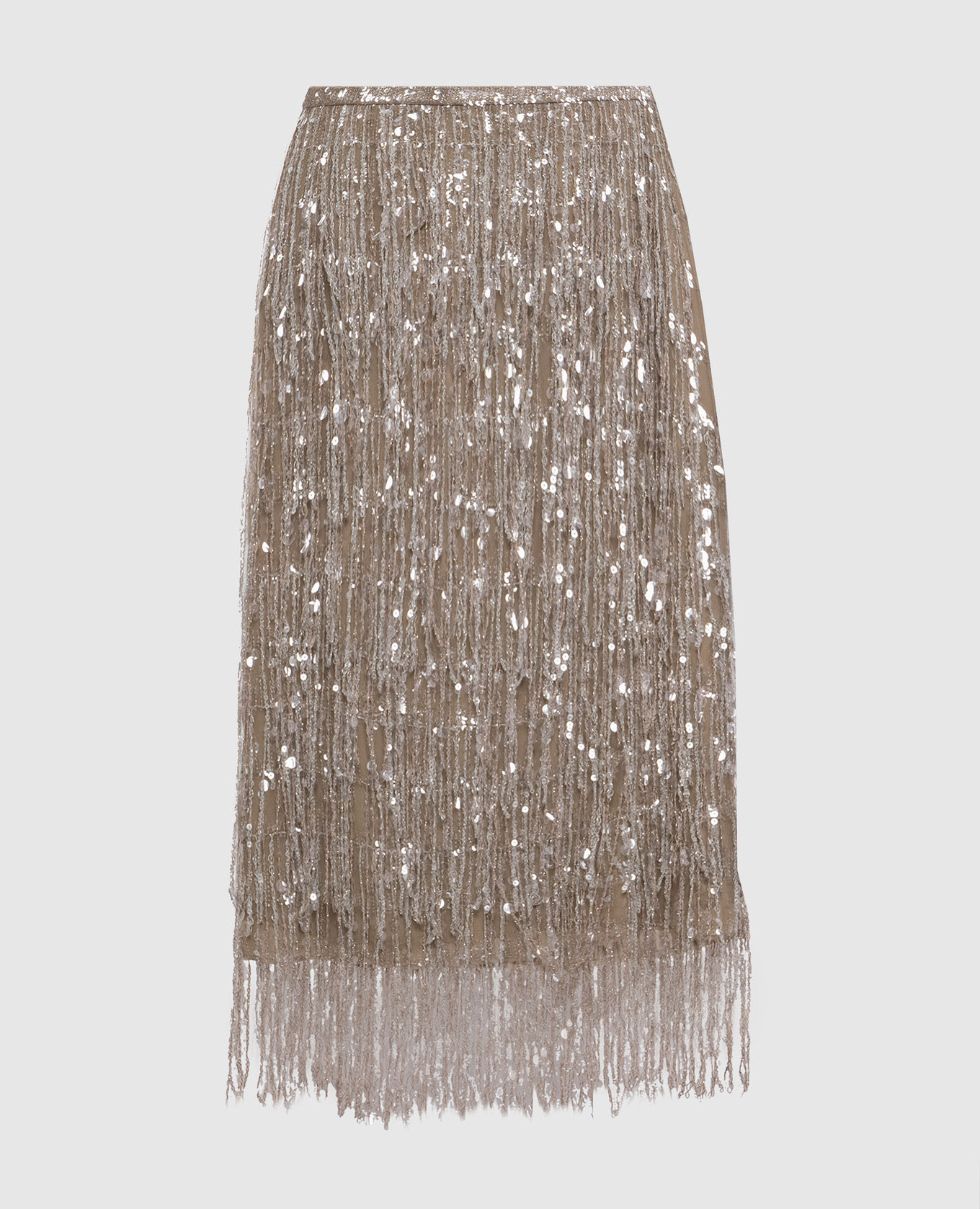 

White silk midi skirt with sequins Brunello Cucinelli, Beige