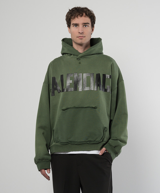 Balenciaga Vintage effect green hoodie with Tape Type logo 744441TQVQ9 buy with Ireland delivery at Symbol