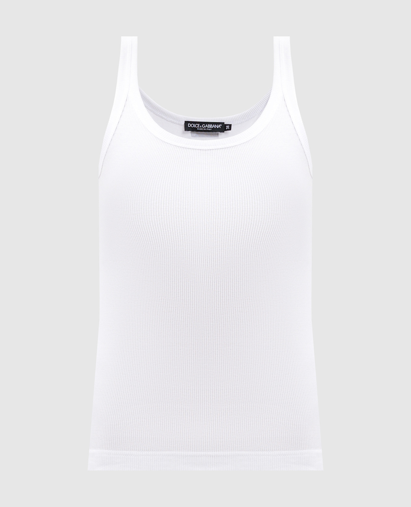 White ribbed top with logo patch