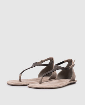 Brunello Cucinelli Gray suede sandals with monil chain MZSFC2892