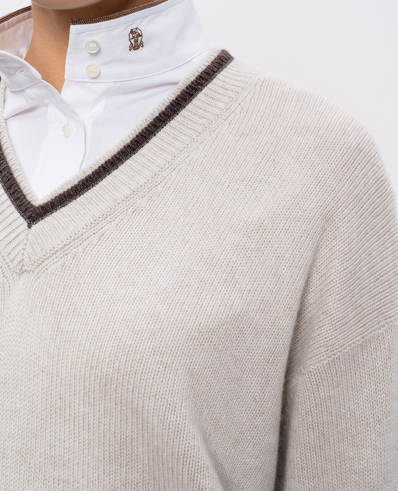 

Gray cashmere pullover with monil chain Brunello Cucinelli, Grey