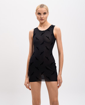 Vetements Black mini dress with textured logo WA66DR210B